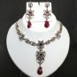 STUDIO DESIGNER VICTORIAN STYLE ANTIQUE FINISH CZ RUBY NECKLACE EARRING SET y31