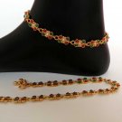 GENUINE INDIAN GOLD FINISH POLKI PEARL RUBY EMERALD BRIDAL ANKLET PAYAL 2PC AP5