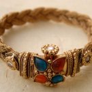 INDIAN COPPERTONE POLKI SEMIPRECIOUS STONE 1PC BANGLE BRACELET OPENABLE VB72