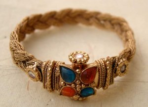 INDIAN COPPERTONE POLKI SEMIPRECIOUS STONE 1PC BANGLE BRACELET OPENABLE VB72