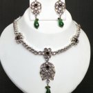 STUDIO DESIGNER VICTORIAN ANTIQUE FINISH AD EMERALD NECKLACE EARRING SET y38