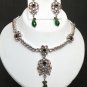 STUDIO DESIGNER VICTORIAN ANTIQUE FINISH AD EMERALD NECKLACE EARRING SET y38