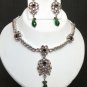 STUDIO DESIGNER VICTORIAN ANTIQUE FINISH AD EMERALD NECKLACE EARRING SET y38