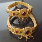 INDIAN GOLD FINISH POLKI SEMIPRECIOUS STONE 2PC BANGLE BRACELET OPENABLE F312