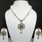 STUDIO DESIGNER VICTORIAN L@@K AD PEARL TURQOISE PENDANT NECKLACE EARRING SET y1