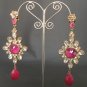 BOLLYWOOD VICTORIAN DESIGNER ANTIQUE FINISH REVERSE AD RUBY EARRINGS 2PC Y12