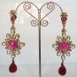 BOLLYWOOD VICTORIAN DESIGNER ANTIQUE FINISH REVERSE AD RUBY EARRINGS 2PC Y12
