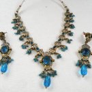 STUDIO DESIGNER VICTORIAN ANTIQUE FINISH CZ SAPPHIRE NECKLACE EARRING SET F61