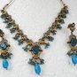 STUDIO DESIGNER VICTORIAN ANTIQUE FINISH CZ SAPPHIRE NECKLACE EARRING SET F61