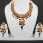 GENUINE INDIAN GOLDTONE SEMIPRECIOUS STONE CZ BRIDAL POLKI NECKLACE SET 3PC FQ33