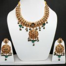 PREMIUM INDIAN GOLD FINISH SEMIPRECIOUS STONE WEDDING POLKI NECKLACE SET 4P FQ14
