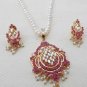 PREMIUM STUDIO DESIGNER GOLDTONE RUBY PEARL WEDDING 3PC PENDANT NECKLACE SET R84