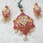 PREMIUM STUDIO DESIGNER GOLDTONE RUBY PEARL WEDDING 3PC PENDANT NECKLACE SET R84