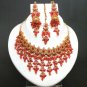 GENUINE INDIAN GOLDTONE SEMIPRECIOUS STONE CZ BRIDAL POLKI NECKLACE SET 4PC FQ9