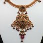GENUINE INDIAN GOLDTONE SEMIPRECIOUS STONE CZ BRIDAL POLKI NECKLACE SET 4PC FQ21