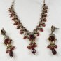 VICTORIAN STYLE ANTIQUE FINISH JEWELRY REVERSE AD RUBY NECKLACE EARRING SET F63