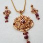 PREMIUM INDIAN DESIGNER GOLDTONE CZ MEENA POLKI BRIDAL PENDANT NECKLACE SET F334