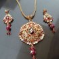 PREMIUM INDIAN DESIGNER GOLDTONE CZ MEENA POLKI BRIDAL PENDANT NECKLACE SET F334