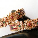 BEAUTIFUL INDIAN GOLD TONE POLKI CZ RUBY EMERALD CZ 2PC BANGLES BRACELET DJ163