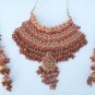 POLKI INDIA DESIGNER UNIQUE RUBY CZ HEAVY MINI BRIDAL NECKALCE EARRINGS SET