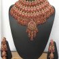 POLKI INDIA DESIGNER UNIQUE RUBY CZ HEAVY MINI BRIDAL NECKALCE EARRINGS SET