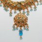GENUINE INDIAN GOLDTONE SEMIPRECIOUS STONE CZ BRIDAL POLKI NECKLACE SET 3PC FQ12