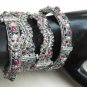 VERY BEAUTIFUL GENUINE INDIAN SILVERTONE CZ RUBY 4PC HINGED BANGLES 2.8 14J36