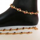 GENUINE INDIAN GOLD FINISH POLKI PEARL RUBY EMERALD BRIDAL ANKLET PAYAL 2PC AP3