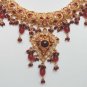 SUPERB! INDIAN GOLDTONE SEMIPRECIOUS STONE CZ BRIDAL POLKI NECKLACE SET 3PC FQ37