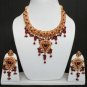 SUPERB! INDIAN GOLDTONE SEMIPRECIOUS STONE CZ BRIDAL POLKI NECKLACE SET 3PC FQ37