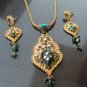 BOLLYWOOD DESIGNER INDIAN GOLD FINISH CZ POLKI BRIDAL PENDANT NECKLACE SET F329