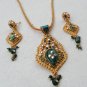 BOLLYWOOD DESIGNER INDIAN GOLD FINISH CZ POLKI BRIDAL PENDANT NECKLACE SET F329