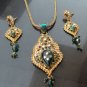BOLLYWOOD DESIGNER INDIAN GOLD FINISH CZ POLKI BRIDAL PENDANT NECKLACE SET F329