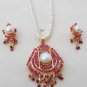 PREMIUM STUDIO DESIGNER GOLDTONE RUBY PEARL WEDDING 3PC PENDANT NECKLACE SET R94