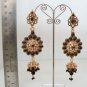 INDIAN BOLLYWOOD DESIGNER GOLD FINISH CZ ONYX POLKI DANGLE LONG EARRING PAIR H67