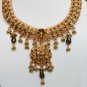 GENUINE INDIAN GOLDTONE SEMIPRECIOUS STONE CZ BRIDAL POLKI NECKLACE SET 3PC FQ36