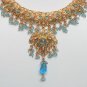 GENUINE INDIAN GOLDTONE SEMIPRECIOUS STONE CZ BRIDAL POLKI NECKLACE SET 3PC FQ36
