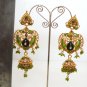 BOLLYWOOD INDIAN GOLD FINISH PERIDOT GREEN PEACOCK POLKI DANGLE EARRING PAIR H69