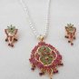 STUDIO DESIGNER GOLDTONE RUBY EMERALD PEARL WEDDING 3PC PENDANT NECKLACE SET R93