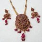 DESIGNER GENUINE INDIAN GOLD FINISH RUBY POLKI BRIDAL PENDANT NECKLACE SET F345