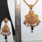 DESIGNER GENUINE INDIAN GOLD FINISH RUBY POLKI BRIDAL PENDANT NECKLACE SET F345