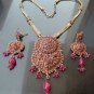 DESIGNER GENUINE INDIAN GOLD FINISH RUBY POLKI BRIDAL PENDANT NECKLACE SET F345