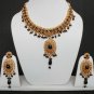 GENUINE INDIAN GOLDTONE SEMIPRECIOUS STONE CZ BRIDAL POLKI NECKLACE SET 3PC FQ31