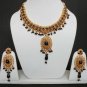 GENUINE INDIAN GOLDTONE SEMIPRECIOUS STONE CZ BRIDAL POLKI NECKLACE SET 3PC FQ31