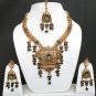 4PC JODHA AKABAR GOLD FINISH CZ RUBY POLKI HEAVY BRIDAL SARI NECKLACE SET YA10