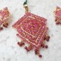 PREMIUM STUDIO DESIGNER GOLDTONE RUBY PEARL WEDDING 3PC PENDANT NECKLACE SET R66