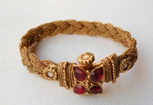 INDIAN COPPERTONE POLKI SEMIPRECIOUS STONE 1PC BANGLE BRACELET OPENABLE DJ176