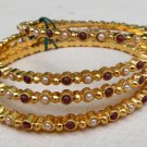 GENUINE INDIAN POLKI GOLD FINISH PEARL RUBY BRIDAL JEWELRY BANGLE 4PC 2.4 162
