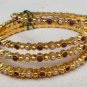 GENUINE INDIAN POLKI GOLD FINISH PEARL RUBY BRIDAL JEWELRY BANGLE 4PC 2.4 162