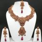 4PC JODHA AKABAR GOLD FINISH PEARL RUBY POLKI JEWELRY BRIDAL  NECKLACE SET YA14